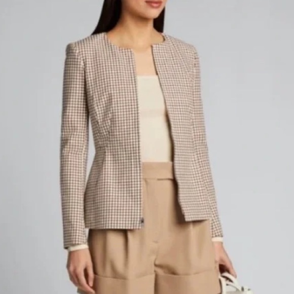 Theory Sculpture Grid Stretch Printed Zip Jacket Ivory Multi Tan Women’s 10 - Picture 2 of 15